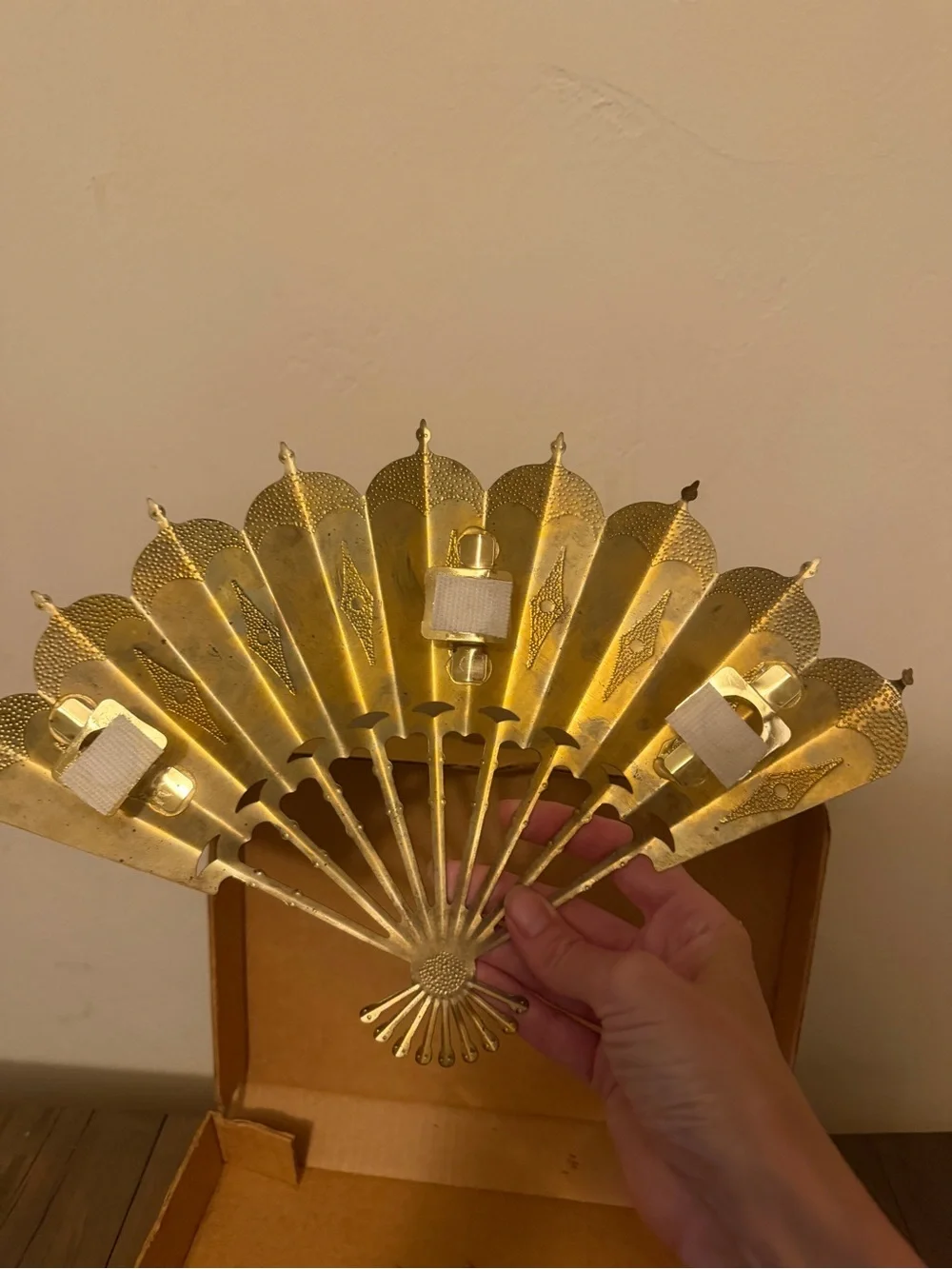 Vintage Home Interiors & Gifts Brass Asian Fan Wall Sconces Set of 2